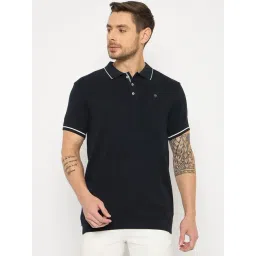 Duke Navy Slim Fit Texture Polo T-Shirt-picture-32