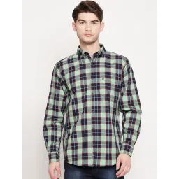 Duke Olive Green Cotton Slim Fit Checks Shirt-picture-34