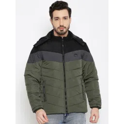 Duke Olive Regular Fit Colour Block Hooded Jacket-picture-12