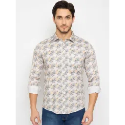 Duke White & Peach Cotton Slim Fit Printed Shirt-picture-23