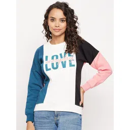 Duke Women Blue Colourblocked Fleece Sweatshirt-picture-22