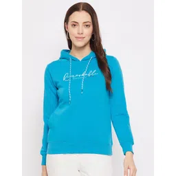 Duke Women Blue Printed Cotton Hooded Sweatshirt image 1