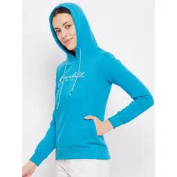 Duke Women Blue Printed Cotton Hooded Sweatshirt image 2