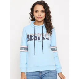 Duke Women Blue Printed Hooded Fleece Sweatshirt-picture-15