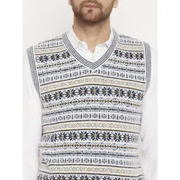 duke Men Self Design V Neck Blue Sweater image 4