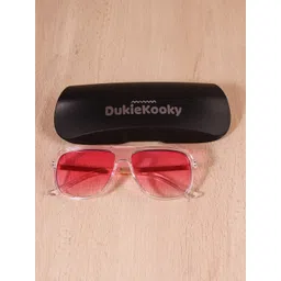 DukieKooky Unisex Kids Pink Lens & White Square Sunglasses with UV Protected Lens-picture-16