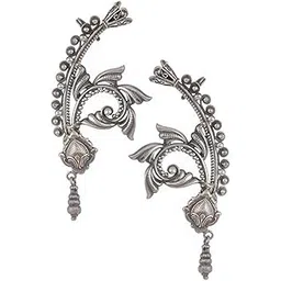 dulcett India Ear Cuffs Earrings For Women & Girls Silver Replica Earcuffs Earrings For Women & Girls Oxidised Silver Ghunghru Earrings With Earrcuffs For Women And Girls Handmade Earcuffs Earrings-picture-45