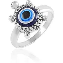dulci Brass Plated Feng Shui Turkish Evil Eye Metal Tortoise Design Finger Ring For Men & Women-picture-34