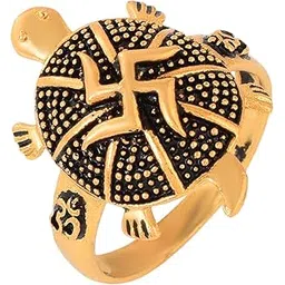 dulci Gold Plated Brass Swastik Symbol on Tortoise Vaastu Fengshui Good Luck Finger Ring For Unisex-picture-15