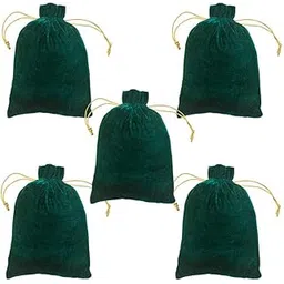 DLC set of 5 Velvet Potli Bags for Return Gifts, 5x7 inch Green color pouch for Wedding gifts, Women Jwellery Handbag by Dulhan-picture-32