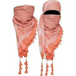 dulhan 2 Pc Classic Orange & White Cotton Desert Scarf for Men–Shemagh Arabian Palestine Arafat Keffiyeh Neckerchief Face, Ghaza Rafah All-Season Multi-Purpose Rumal (46x46 Inch) Enterprises-picture-22