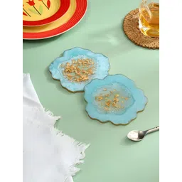 DULI 2Pcs Blue & Yellow Textured Flower Coasters-picture-13