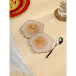 DULI 2Pcs Cream-Colored & Yellow Textured Flower Coasters-picture-34