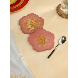 DULI 2Pcs Pink & Yellow Textured Flower Coasters-picture-33