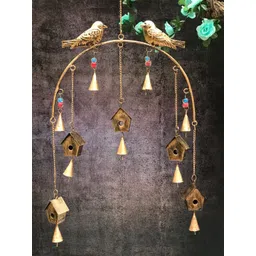 DULI Gold-Toned BirdHouse Design Metal Wall Hanging Windchime with Hanging Bells-picture-21