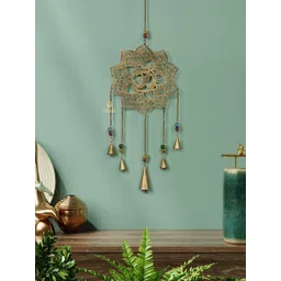 DULI Gold-Toned Fancy Mandala Om Design Windchime with Hanging Bells-picture-12