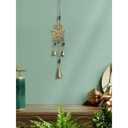DULI Gold-Toned Hamsa Design Metal Wall Hanging Windchime With Hanging Bells-picture-29