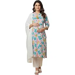 dummy shape Feeding Dresses for Women Full Set | Cotton Rayon Kurta Pant Dupatta Suit with Nursing Zippers to Pre & Post Pregnancy | Maternity Nighty | Baby Shower Gifts for Mom-picture-30