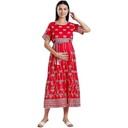 dummy shape Feeding Kurtis for Women Cotton | Rayon Printed Feeding Anarkali Kurta with Dual Nursing Zipper Access During Pre & Post Pregnancy | Gift for Pregnant Woman (-picture-20