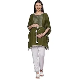 dummy shape Feeding Nighty | Maternity Dresses for Women Cotton | Floral Rayon Kaftan Kurta Pant Set with Dual Nursing Zippers for Pregnancy & Breastfeeding | Baby Shower Gifts for Mom-picture-20
