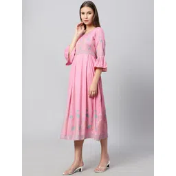 DUMMY SHAPE Floral Printed Bell Sleeves Ethnic Motifs Fit & Flare Ethnic Dress image 3