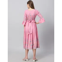 DUMMY SHAPE Floral Printed Bell Sleeves Ethnic Motifs Fit & Flare Ethnic Dress image 4