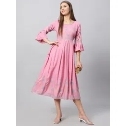 DUMMY SHAPE Floral Printed Bell Sleeves Ethnic Motifs Fit & Flare Ethnic Dress image 5