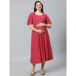 DUMMY SHAPE Floral Printed Flared Sleeves Fit & Flare Maternity Dress-picture-17