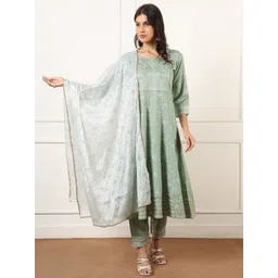 DUMMY SHAPE Floral Printed Gotta Patti Anarkali Kurta With Trousers & Dupatta-picture-18