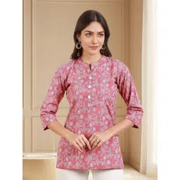 DUMMY SHAPE Floral Printed Mandarin Collar Kurti-picture-16
