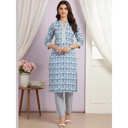 DUMMY SHAPE Women Floral Printed Regular Pure Cotton Kurta with Trousers-picture-25
