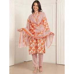 DUMMY SHAPE Women Floral Printed Regular Pure Cotton Kurta with Trousers & With Dupatta-picture-35