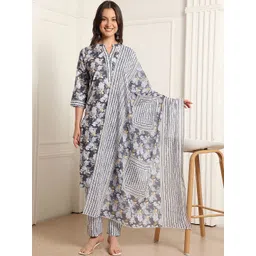 DUMMY SHAPE Women Floral Printed Regular Pure Cotton Kurta with Trousers & With Dupatta-picture-37