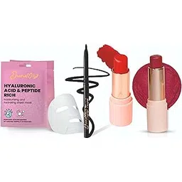 Dunamiss Rakhi Gift Combo | Kajal + 2 Sheet Masks + Rose Spark Glimmer Lip Balm + Tinted Lip Balm + Designer Rakhi | Raksha Bandhan Gift for Sister or Wife | Premium Skincare Set-picture-27