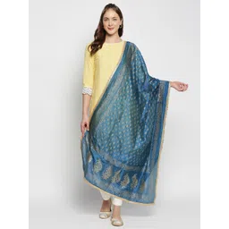 Dupatta Bazaar Blue & Gold-Toned Ethnic Motifs Printed Khari Print Dupatta-picture-38