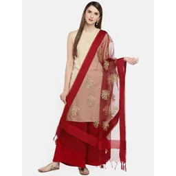 Dupatta Bazaar Maroon & Gold-Coloured Embroidered Dupatta-picture-26