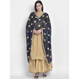 Dupatta Bazaar Navy Blue & Gold-Toned Embroidered Dupatta-picture-22
