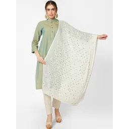 Dupatta Bazaar Off White Ethnic Motifs Embroidered Dupatta with Mirror Work-picture-49