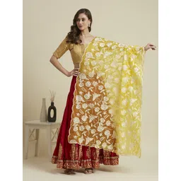 Dupatta Bazaar Printed Organza Dupatta with Thread Work-picture-26
