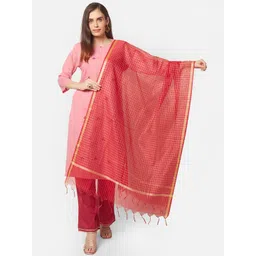 Dupatta Bazaar Red & Gold-Toned Checked Dupatta-picture-45