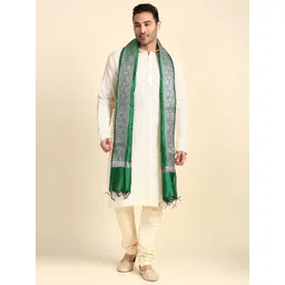 dupatta bazaar Silk Blend Woven Green Men Dupatta-picture-21
