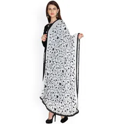 Dupatta Bazaar White & Black Embroidered Chiffon Dupatta-picture-18