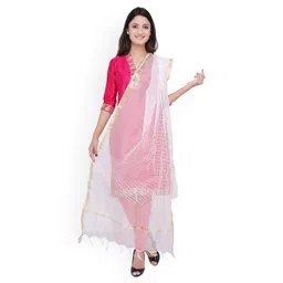 Dupatta Bazaar White Self-Checked Silk Dupatta-picture-41