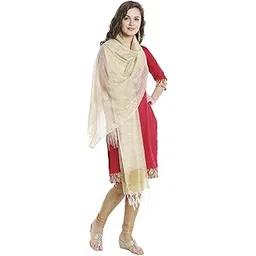 dupatta bazaar Woman's Beige & Gold Woven Banarasi Silk Cotton Blend Dupatta-picture-22
