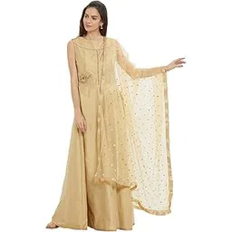 dupatta bazaar Woman's Embellished Beige Net Dupatta-picture-41