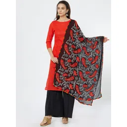 Dupatta Bazaar Women Black & Red Embroidered Dupatta-picture-4