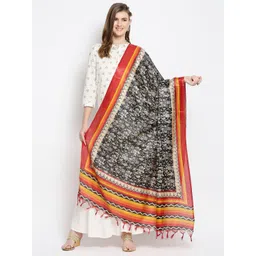 Dupatta Bazaar Women Black & Yellow Ethnic Motifs Printed Art Silk Dupatta-image-44