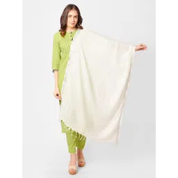 Dupatta Bazaar Women Off White Solid Linen Dupatta-picture-29