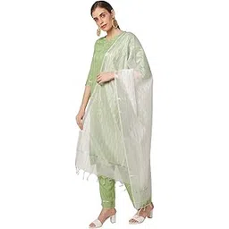 dupatta bazaar Women's Blended White Silk Dupatta with Silver Stripes.-picture-34