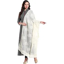 dupatta bazaar Women's Embroidered Ivory Cotton Kota Doria dupatta.-picture-26